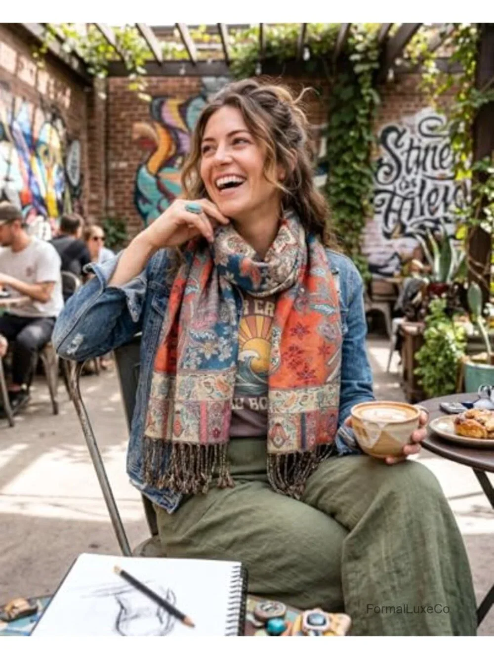 Reversible Paisley Pashmina Rave Scarf - Exotic Shawl Wrap for Evening Festivals